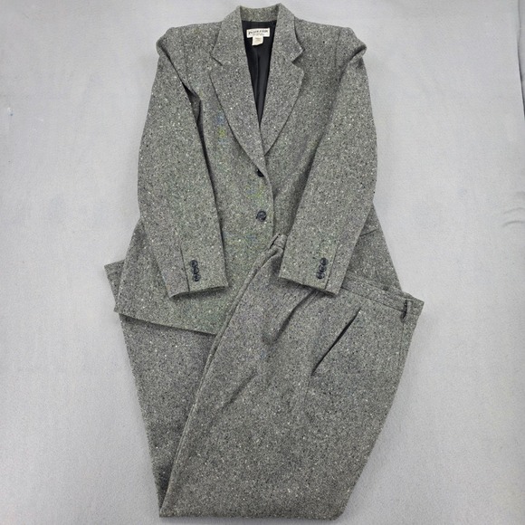 Pendleton Pants - Pendleton Vintage Grey Donegal Tweed Wool Pant Suit Blazer Trousers Size 14 USA